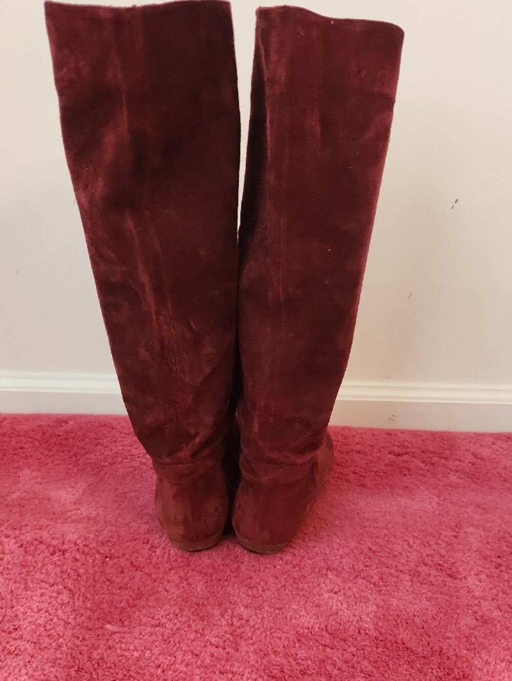 Tall Suede Knee Boots in Burgundy - Picture 3 of 4